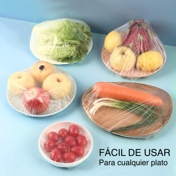 100 Pcs Plástico para cubrir Alimentos Cubiertas Reutilizables -Facil de usar - Innovalov