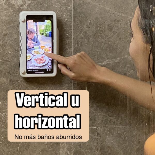 Soporte para celular Impermeable y Giratorio en uso en regadera - Innovalov